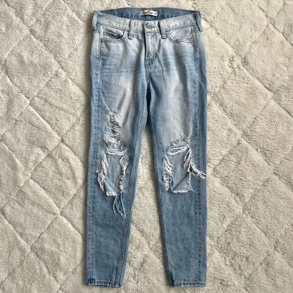 High Waisted Distressed Ripped Skinny Jeans - Picture 1 of 7